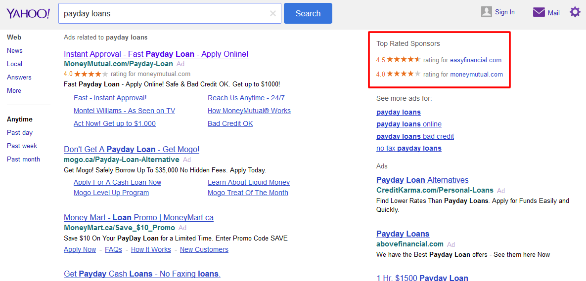 Yahoo Testing Ratings Only Ads in Search Results